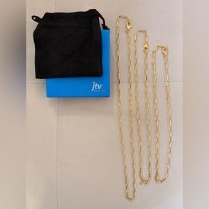 18K Yellow Gold Over Bronze Set of 3 Paperclip 18/20/24 Inch Chain